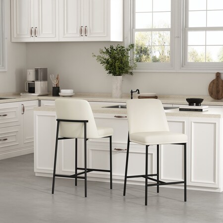 Manhattan Comfort Loft Metal Vegan Leather Counter Stool in Ivory - Set of 2 CS1534-3