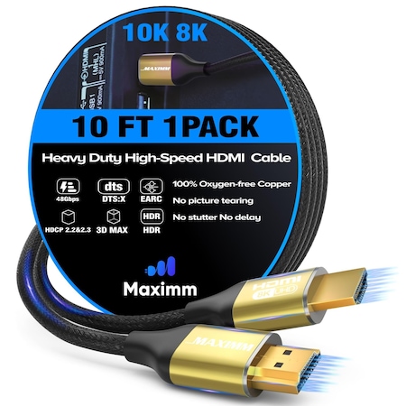 Maximm 10ft 8K 60Hz 48Gbps HDMI 2.1 Braided Cable, Gold GD-8K-10FT-1PK