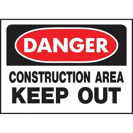 Hy-Ko Danger Sign, Rectangular, CONSTRUCTION AREA KEEP OUT, Black Legend, White Background, Polyethylene 520