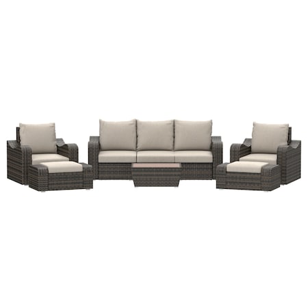 Deko Living Outdoor Wicker Sofa and Sofa Chair Set with Table, Brown, Seats 5 COP30012