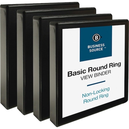Business Source Round Ring View Binder, Black, 4PK BSN09954BD