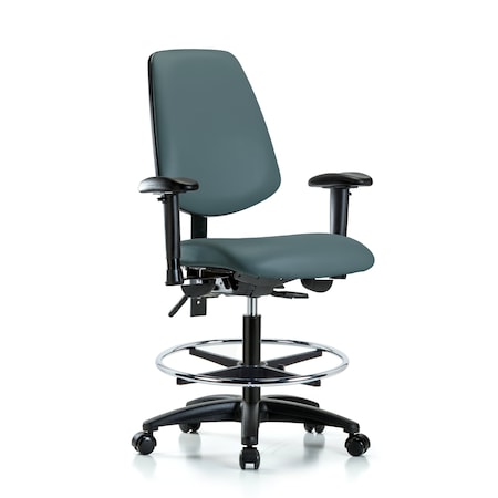 Blue Ridge Ergonomics Medium Bench Chair Adjustable Arms, 22" to 29" Height, Vinyl, Colonial Blue BR-VMBCH-MB-RG-T0-A1-CF-RC-8546