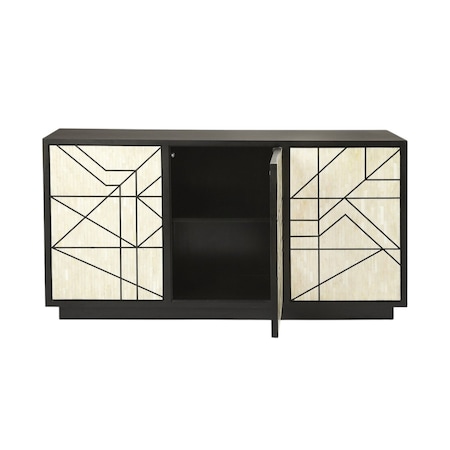 Homeroots 59in Natural and Black Sideboard with Three Doors 389757