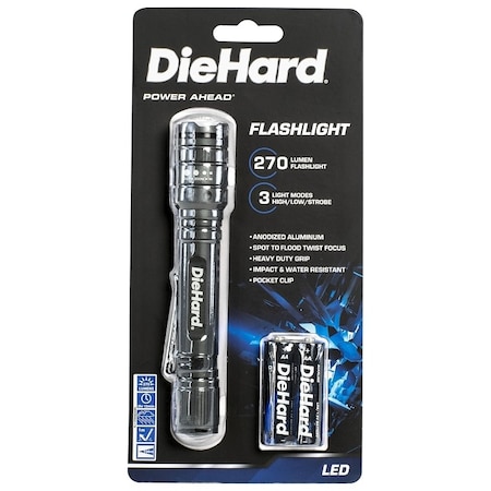 Dorcy Flashlight, AA Battery, Alkaline Battery, 270, Flood Beam, 100 m Beam Distance, 3 hr 15 m Run Time, Silver 41-6647