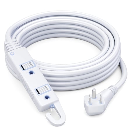 Maximm 25ft 3-Outlet Angled Flat Plug Extension Cord w/ Closing Hook, White ADW-LA04-05-25FT