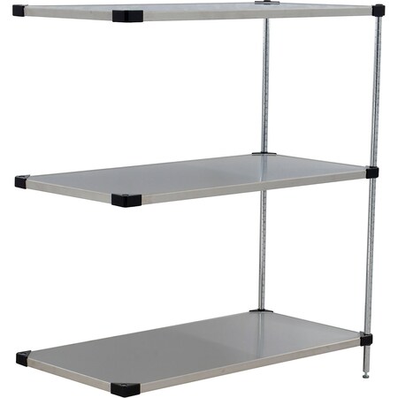 Global Industrial Nexel 3 Shelf, Stainless Steel Solid Shelving Unit, Add On, 48"W x 18"D x 54"H B3152617