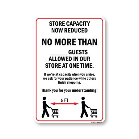 Signmission Public Safety, 7" Height, Aluminum, 10" X 7", Store Capacity Now Reduced No More Than 2 OS-NS-A-710-25437