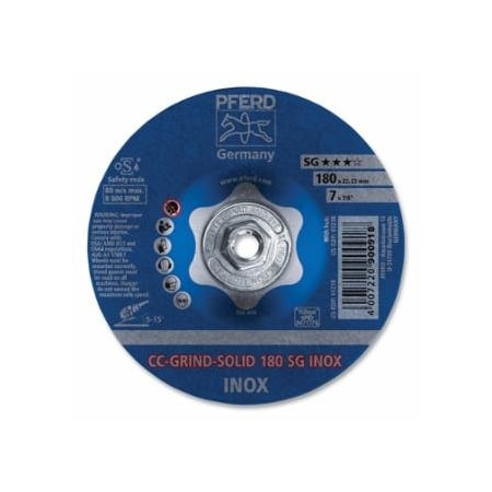 Pferd CC-GRIND-SOLID Stainless-Steel (INOX) Grinding Wheel, 7 in dia x 5/8 in-11 Threaded Arbor, 24, 10PK 419-61238