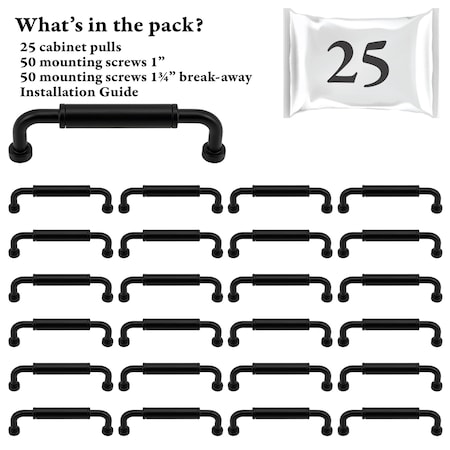 Designperfect 3 3/4'' Center-to-Center Barrel Pull, 25PK DPA25T963BLK