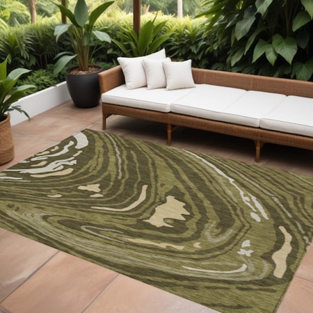 Homeroots 8' X 10' Olive Green And Beige Abstract Washable Indoor Outdoor Area Rug 601293