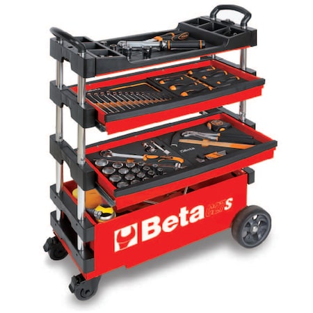 Beta C27S Tool Trolley, 3 Drawer, Red, Sheet Metal, 27 in W x 12 in D x 39 in H C27S-R