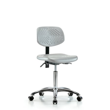 Blue Ridge Ergonomics Polyurethane Chair Chrome - Medium Bench Height with Casters in Gray Polyurethane PMBCH-CR-T0-A0-NF-CC-GRY