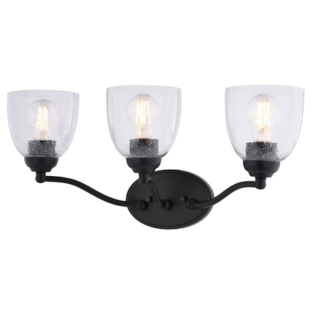 Vaxcel Bellwood 21.75 in 3-Light Traditional Black Bathroom Vanity Fixture, Glass Shade W0519