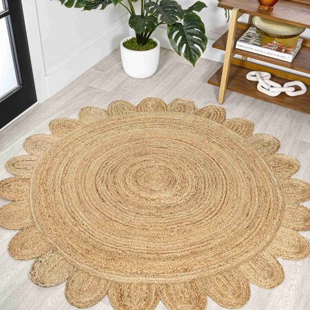 Jonathan Y Petal Boho Jute Scalloped Circle Natural 5 ft Round Area Rug RNF112A-5R