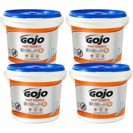 Gojo Hand and Surface Wet Towels, Bucket, 130 Wipes per Container, Citrus, Moisturizing, Blue, 4 PK 6298-04