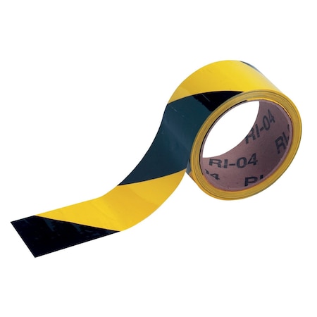 Brady Marking Tape Roll - High Performance Vinyl, Diagonal Stripes, Black on Yellow, 2in x 18 yd 55302