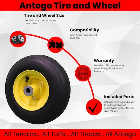 Antego Single-11x4.00-5 Pneumatic Tire & Wheel - Replacement for John Deere AM101589 - A5325190060804114005