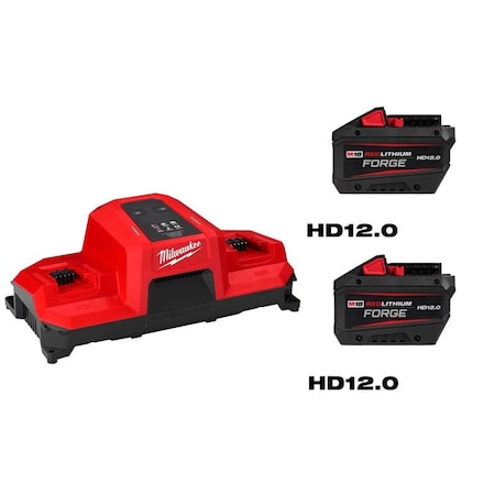 Milwaukee Tool M18 Dual Bay Simultaneous Super Charger with Forge 12 Ah XC12.0 Battery Bundle, 2PK 48-11-1813+48-59-1815