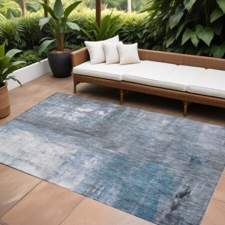 Homeroots 10' X 14' Blue Gray And Ivory Abstract Washable Indoor Outdoor Area Rug 603616