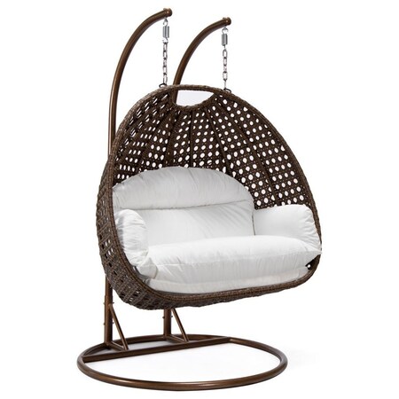 Leisuremod Mendoza Dark Brown Wicker Hanging 2 person Egg Swing Chair with Whie Cushions MSCDBR-53W