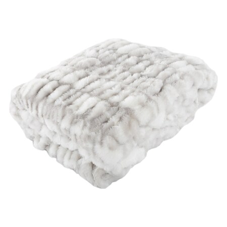 Lavish Home Oversized Ruched Faux Fur Blanket 60x80-Inch Jacquard Faux Fur Queen Throw for Sofas and Beds, Gray HT-THROW1-GRY