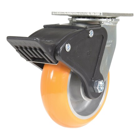 Vestil Polyurethane Swivel With Total Brake Caster 6 In. x 2 In. 1.25K Butterscotch/Silver CST-F34-6X2SI-SWTB1