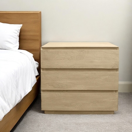 Homeroots 24" Natural Solid Wood Ribbed Texture Three Drawer Nightstand 569600