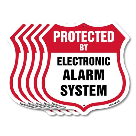 Signmission Security Alarm Shield Sign Protected By, 12 inch X 12 inch, Aluminum Metal Sign, 5PK SHI-A-5Pack-12-460