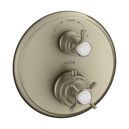 Axor Montreux Thermostatic Trim with Volume Control and Diverter- Cross-Handle in Brushed Nickel 16820821