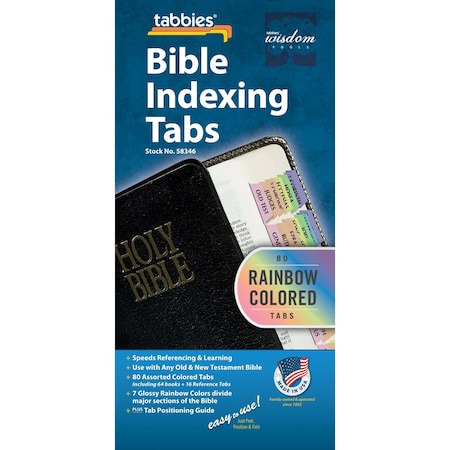 Tabbies BIBLE INDEXING TABS- RAINBOW OT & NT, 80 ASSORTED TABS, 1"L-1/4" EXT, 10 PKS/BX, 10PK 58346
