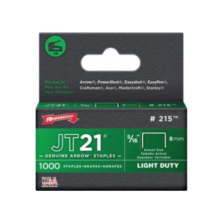 Arrow Fastener JT21 Type Staples, 5/16 in, Steel, 1,000 PK 091-215
