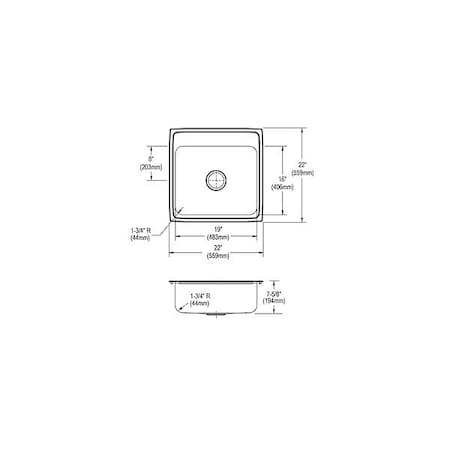Just Manufacturing Drop-In Sink, 22"x22"x7.625", Gray SL2222A3-J