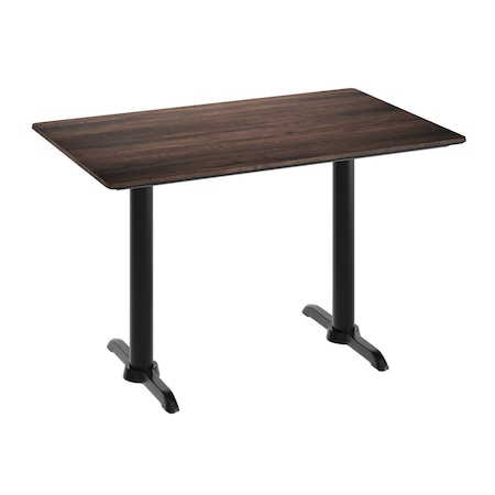 Flash Furniture 48" x 30" Tabletop, Seamless Surface Technology, Dark Brown and 5" x 22" Black Table Height T-Bases ST-REC3048-WBR-T0522-GG