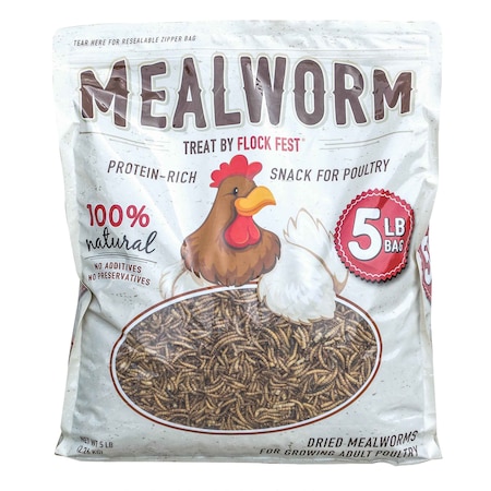 Flock Fest Outdoor Dried Mealworms for Chickens, Wild Birds, Ducks, and Small Pets, 5 Lbs Bag 27077084214