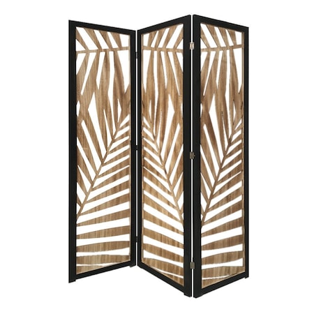 Homeroots 67" Brown Solid Wood Folding Three Panel Screen Room Divider 376792