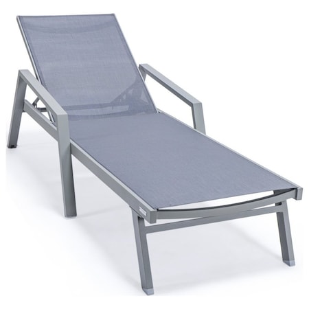 Leisuremod Marlin Patio Chaise Lounge Chair with Armrests in Grey Aluminum Frame, Dark Grey MLAGR-77DGR