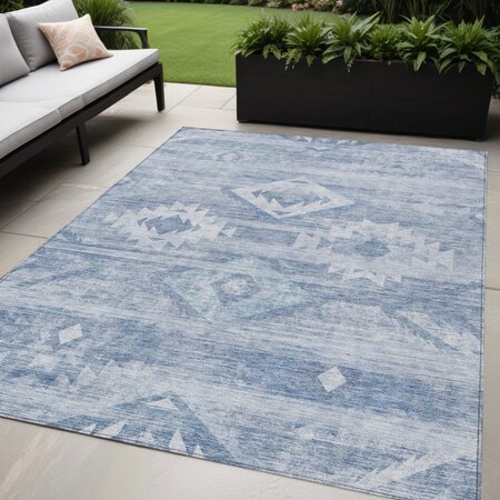 Homeroots 5' X 8' Denim Blue And Sky Blue Southwestern Washable Indoor Outdoor Area Rug 588697