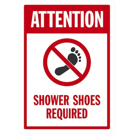 Lyle Attention Shower Shoes Required (With No Barefoot Sym), 10x14, Non-Reflective, White G-1300-ND_10x14