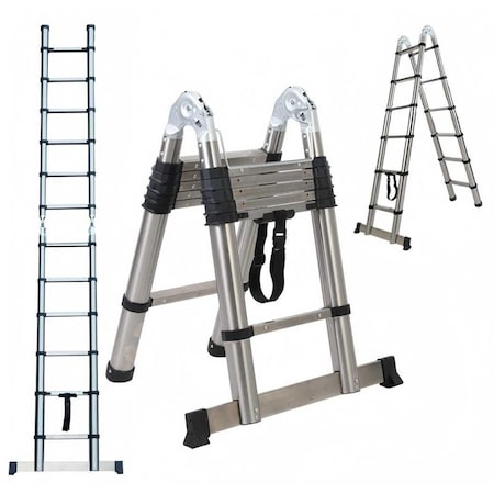 Edendirect 12.5 ft Stainless Steel Extension Ladder with Stabilizers, 330 lb Capacity, Easy Storage ED-763967987226