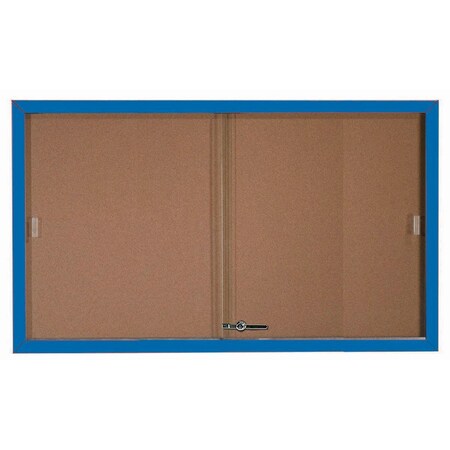 Aarco Enclosed Bulletin Board w/ Al Frame Sliding Doors, Powder Coated Blue, 36''Hx60''W SBC3660B