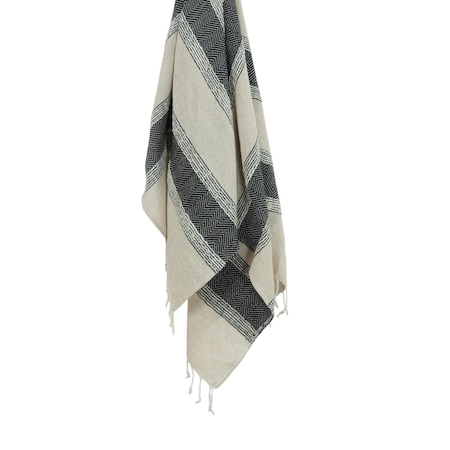 Homeroots 50" X 60" Black Cotton Woven Striped Throw Blanket with Fringe 518821