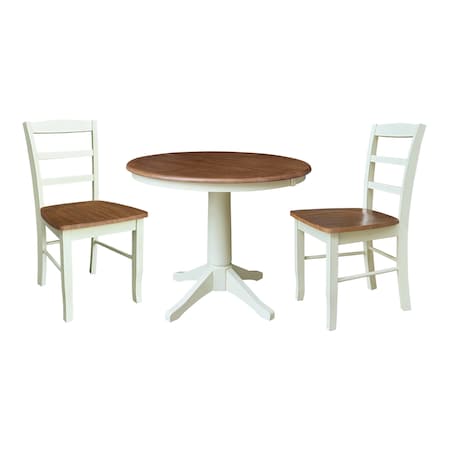 Whitewood Industries Rectangular Extension Dining Table W/ 2 Chairs, 36 in W, 30.1 in L, 48 in H, Parawood, 3 K79-36RXT-27B-C2-2
