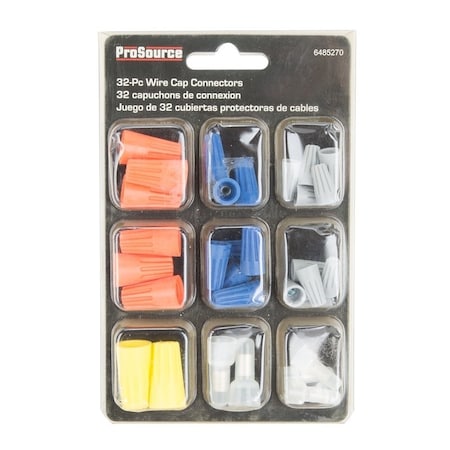 Prosource Wire Cap Connectors Set, Plastic, For: 24 to 10 AWG Solid/Standard Copper Wire, 32 -Piece CP-323L