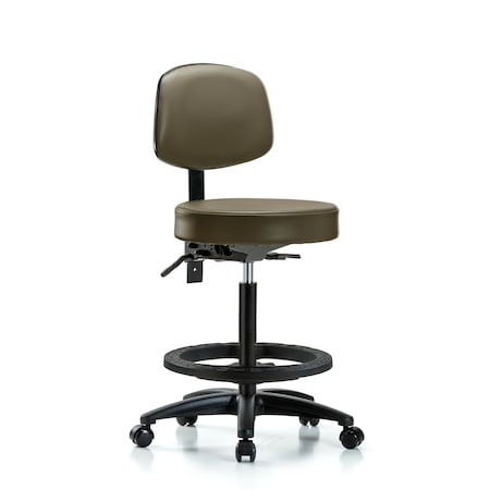 Blue Ridge Ergonomics Vinyl Stool, Back, High Bench, Tilt, Foot Ring, Casters, Royal BR-VHBST-RG-T1-BF-RC-8809