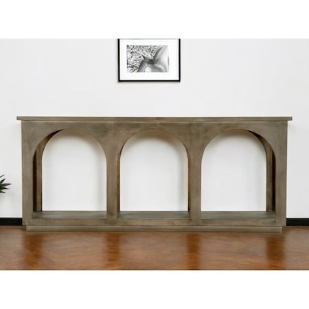 Homeroots 77" Brown Solid Wood Distressed Console Table With Arch Detailing 604539