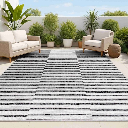 Jonathan Y Sukie Modern Offset Stripe Ivory/Black 4 ft. x 6 ft. Indoor/Outdoor Area Rug SMB133E-4