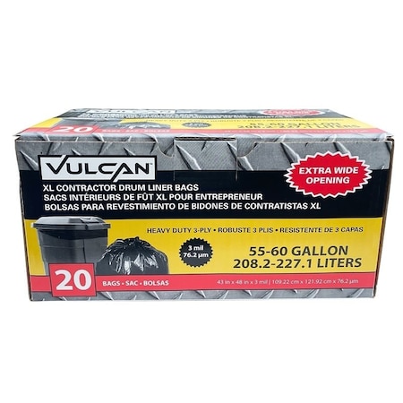 Vulcan FG-03812-12 Heavy-Duty Drum Liner, 55 gal Capacity, Poly, Black FG-O3812-12