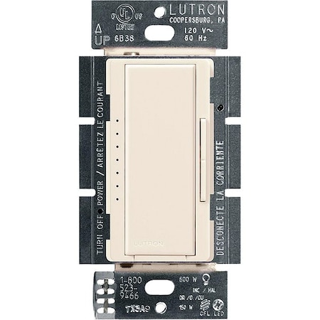 Lutron Dimmer, Maestro, CFL/LED, Light Almond MACL-153M-LA