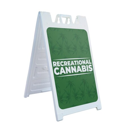 Signmission Recreational Cannabis, A-Frame & 2 Decals Installed, Heavy-Duty Plastic Frame SBHD-D-2436-30418
