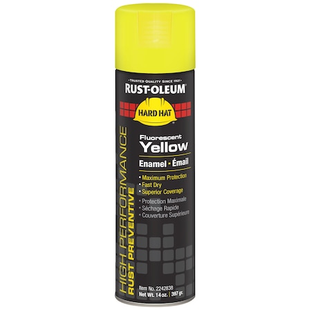 Rust-Oleum Rust Preventative Spray Paint, Fluorescent Yellow, Fluorescent, Solvent, 14 oz 2242838